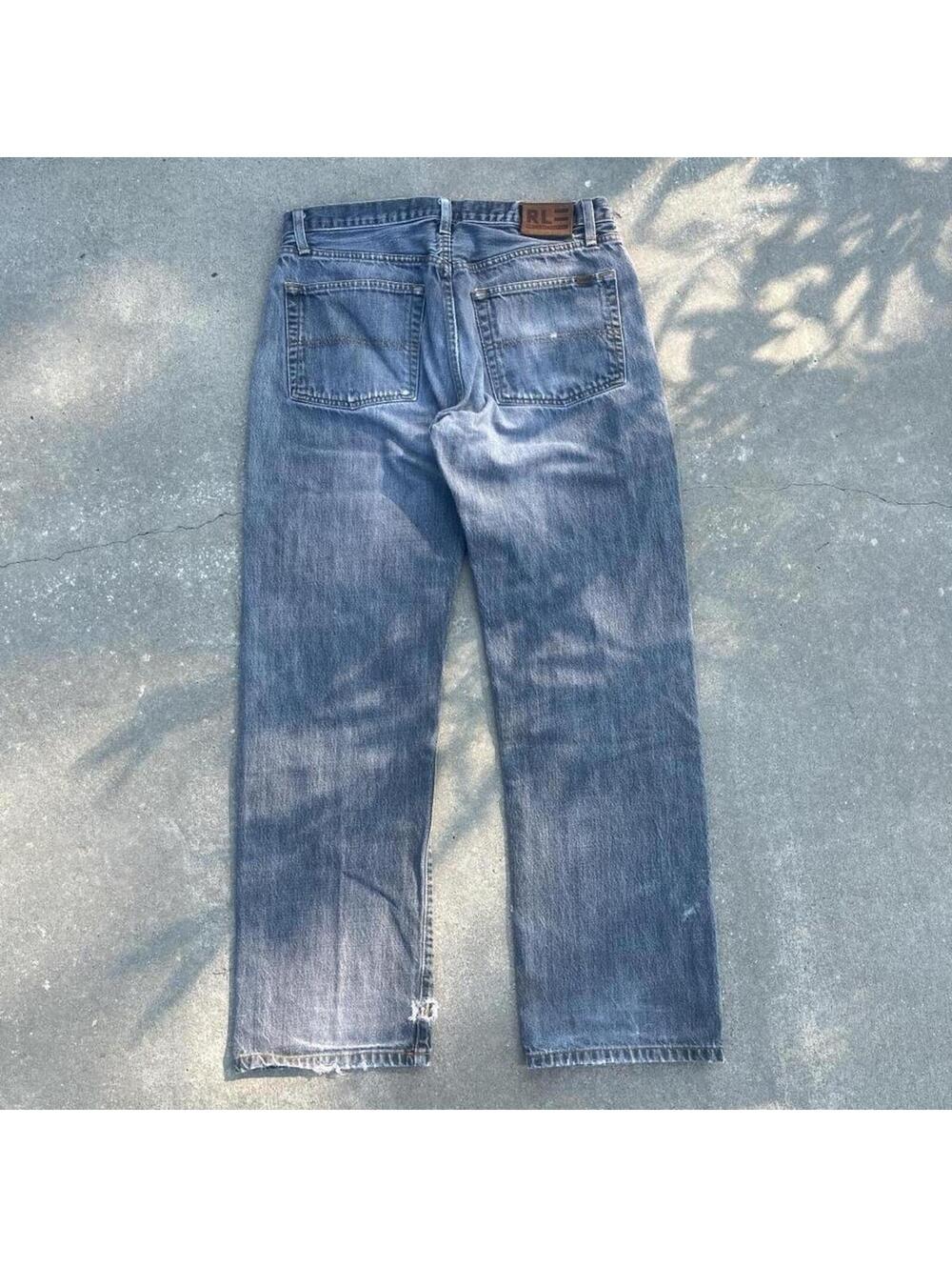 Vintage y2k 90s Polo Ralph Lauren faded and distressed grey straight leg jeans - Picture 6 of 8